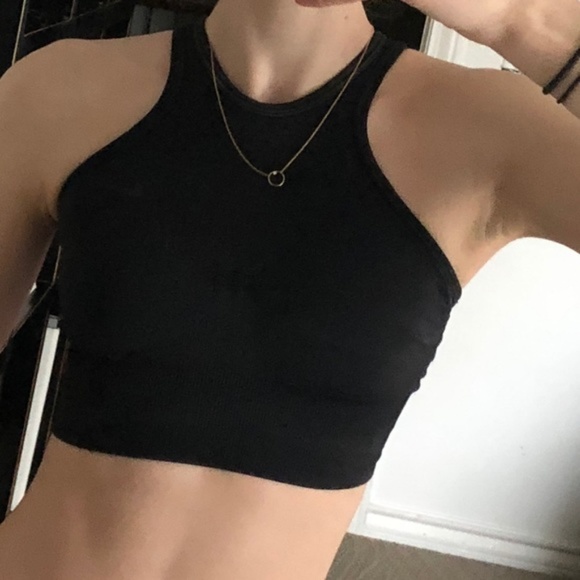 high neck crop top sports bra